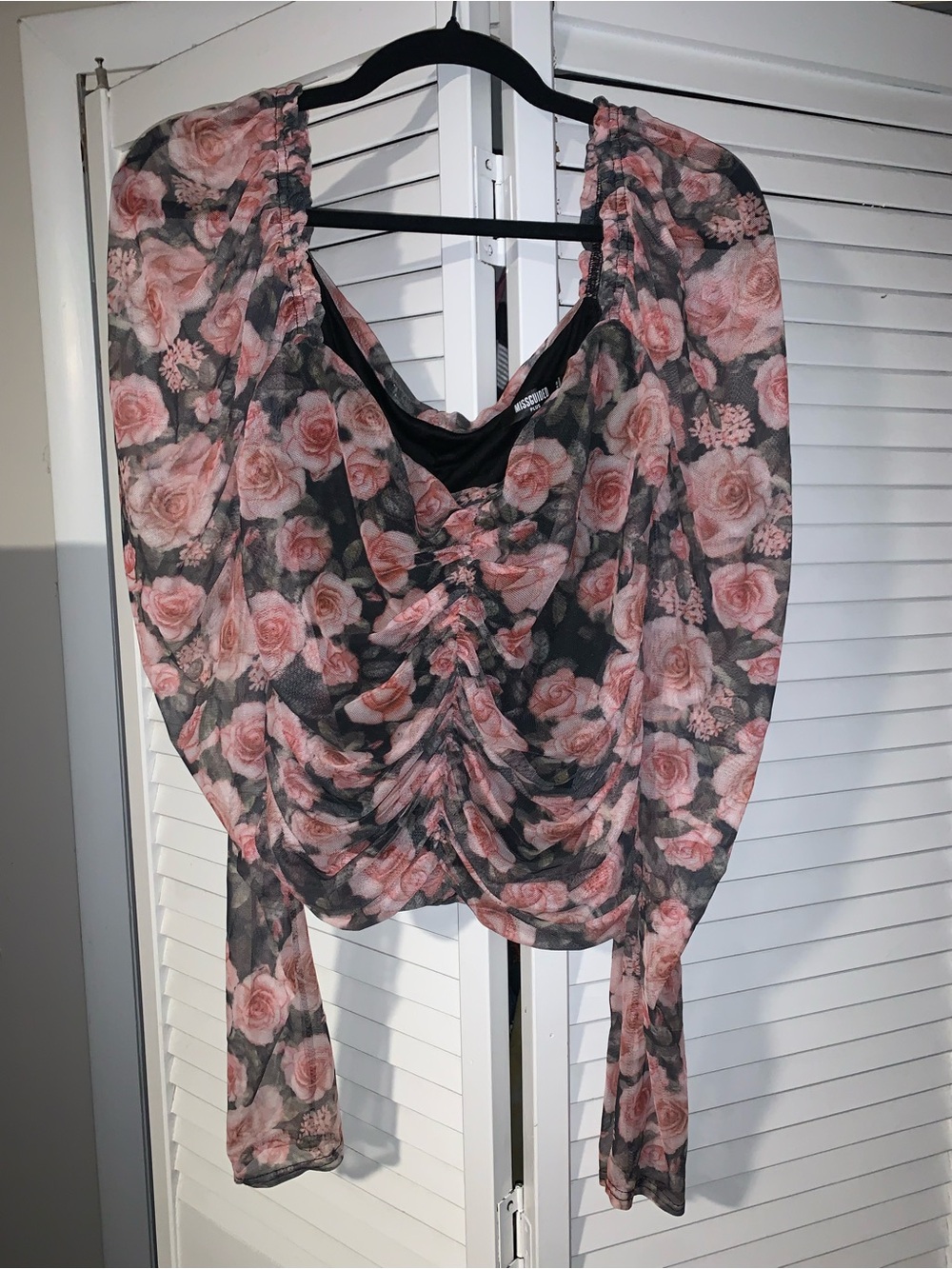 Missguided Plue Size Women's Floral Print Ruched Mesh Top